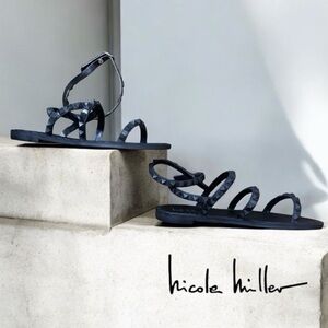 Nicole Miller Lucky Rock Studded Jelly Gladiator Wrap Sandals Size 6 Black